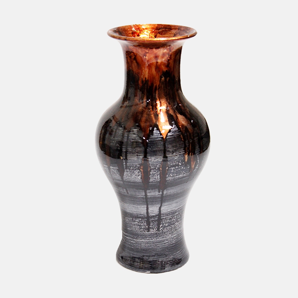 Lila Copper And Pewter Foil and Lacquer Ceramic Vase