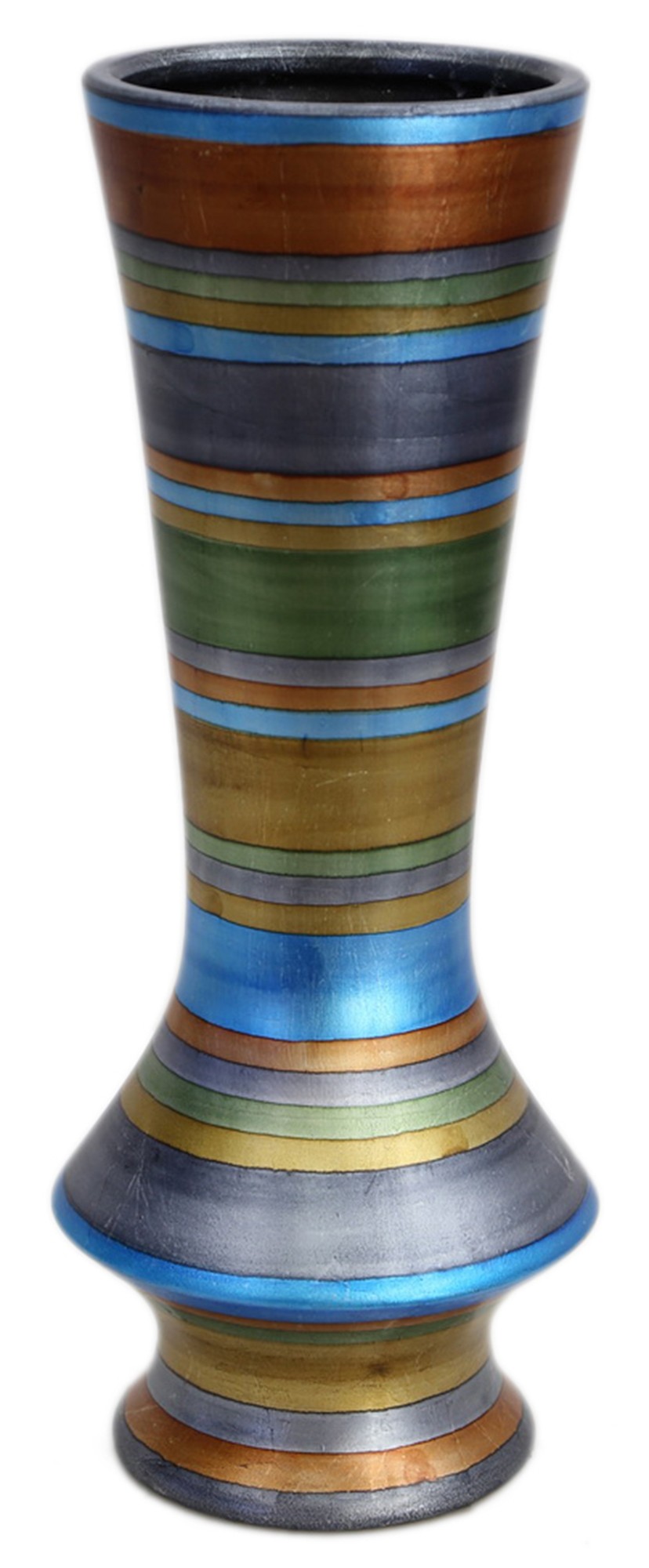 8.75" X 8.75" X 20" Blue Green Gold Copper And Pewter Ceramic Floor Vase