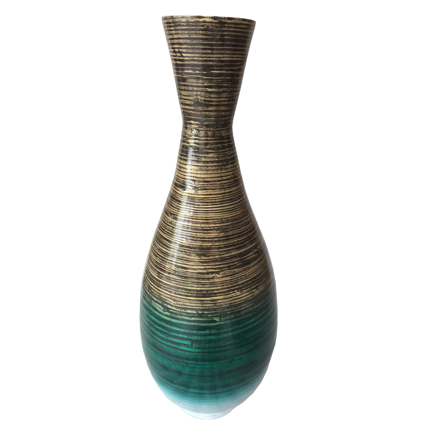 28" High Distressed Aqua Spun Bamboo Artisan Floor Vase