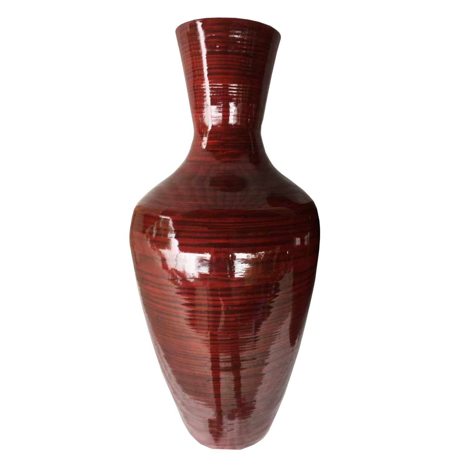 29.5" Red Lacquer Spun Bamboo Floor Vase