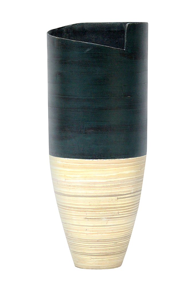 9" X 9" X 20" Distressed Blue & Natural Bamboo Bamboo Spun Bamboo Vase