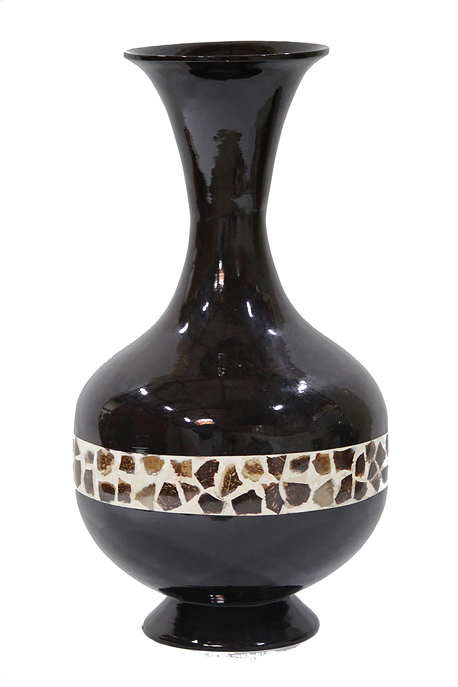 Zoe Black Lacquer With Brown Coconut Shell Spun Bamboo Vase