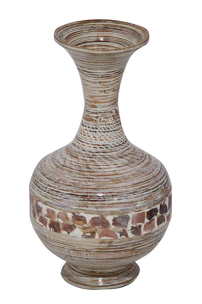 Zoe Distressed White and Natural with Coconut Shell Spun Bamboo Vase