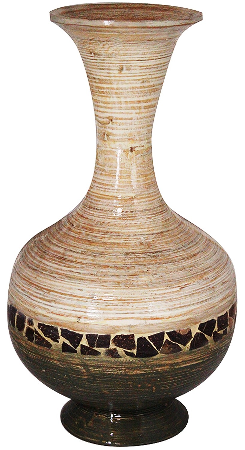 Zoe Distressed Natural to dark with coconut Shell Spun Bamboo Vase