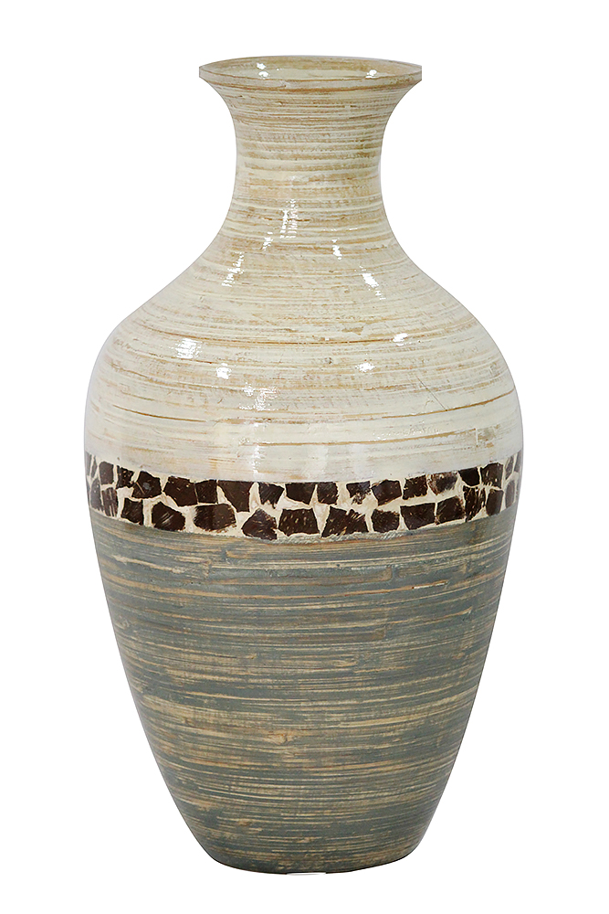 Tabba White to Gray with Coconut Shell Spun Bamboo Vase