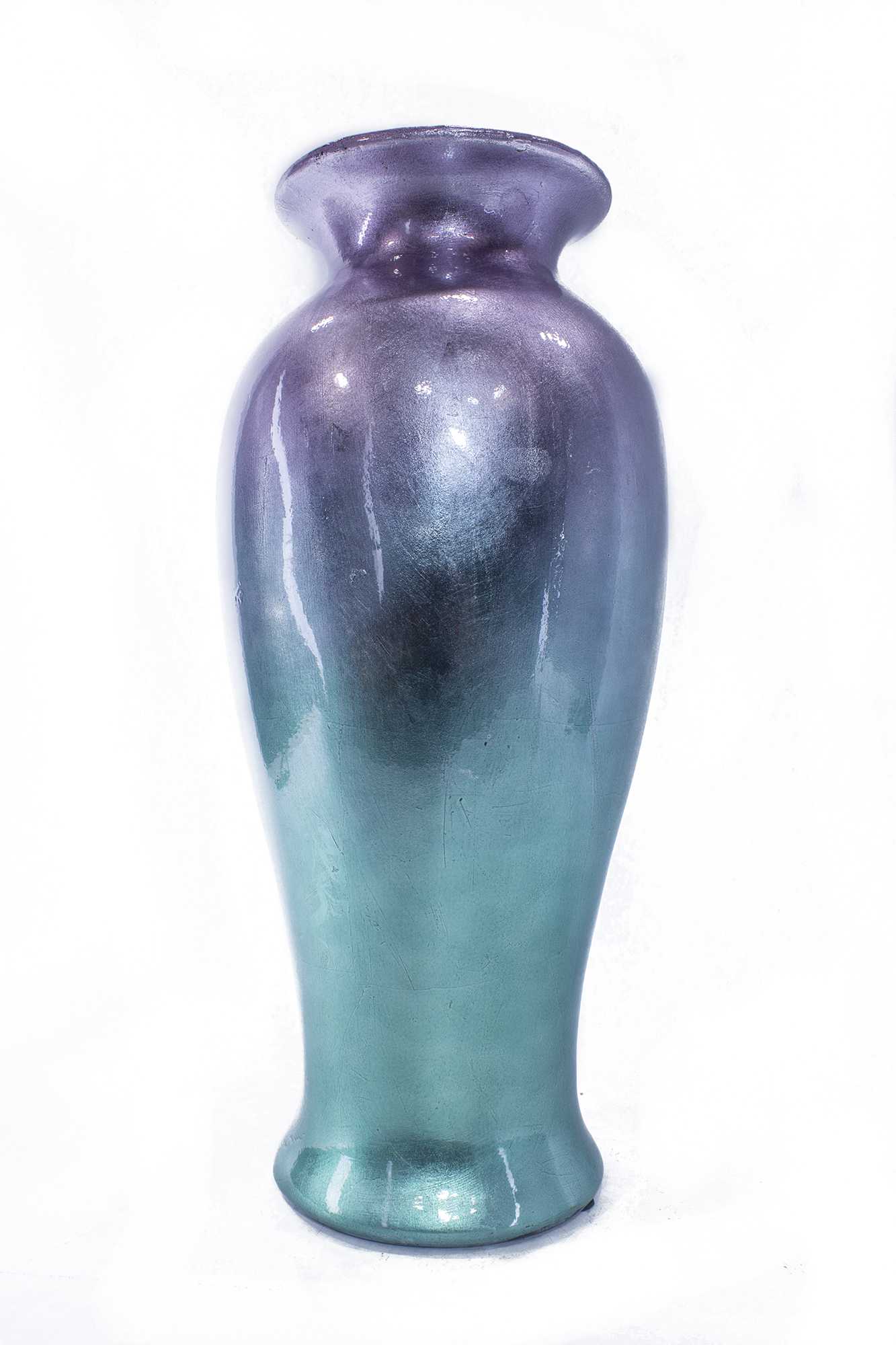 12.75" X 12.75" X 30.75" Purple And Aqua Ceramic Ombre Lacquered Ceramic Vase