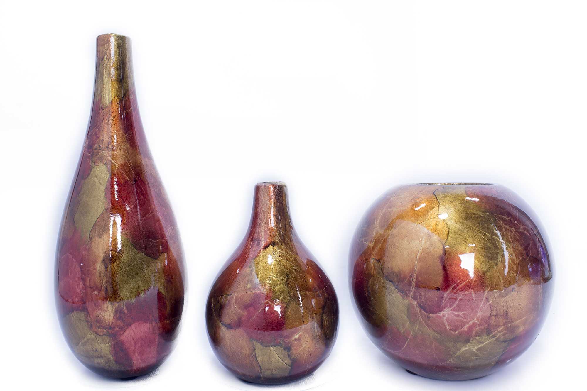 14" X 9.75" X 16" Copper Red And Gold Ceramic Piece Vase Set