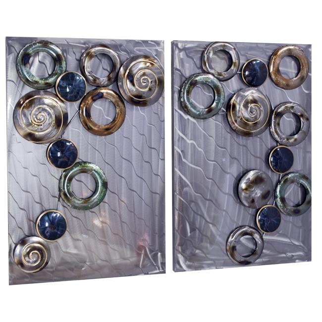 33" X 8" X 23" Metallic Multi Color Metal Hollow Circles On Brushed- Set Of 2