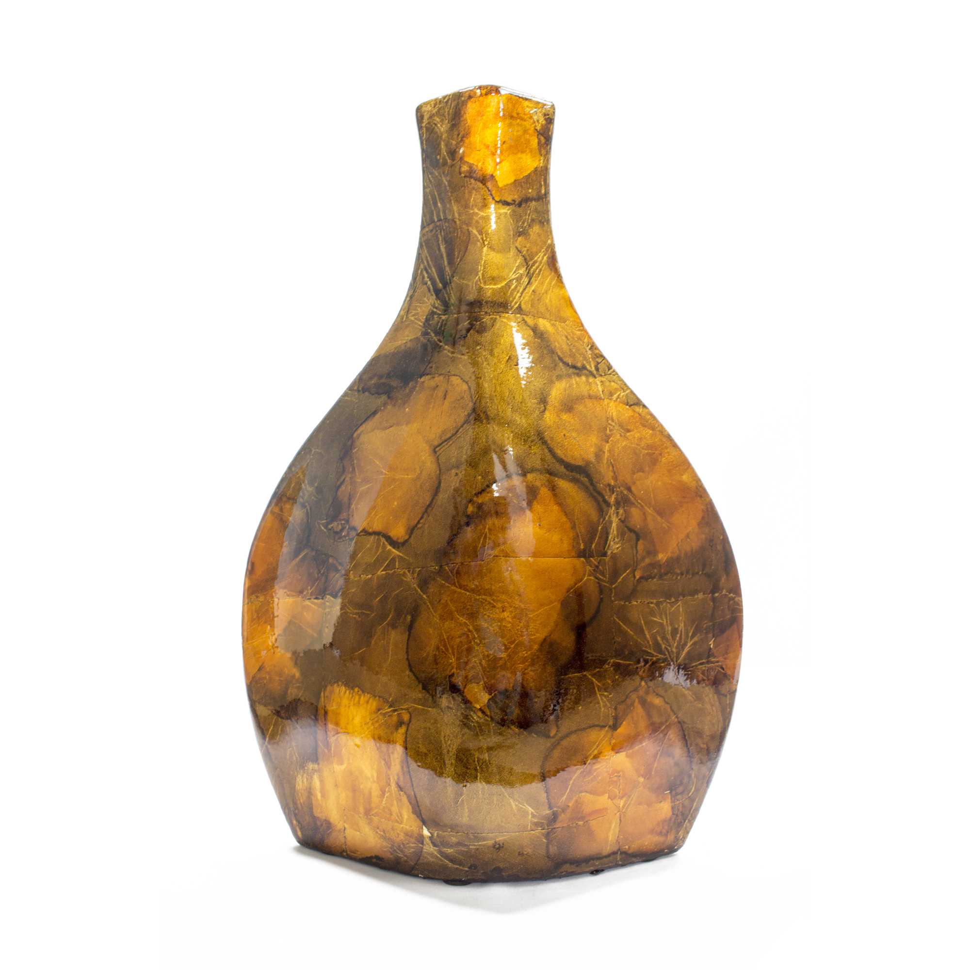 8.5" X 4.25" X 14" Turquoise Copper and Bronze Ceramic Table Vase