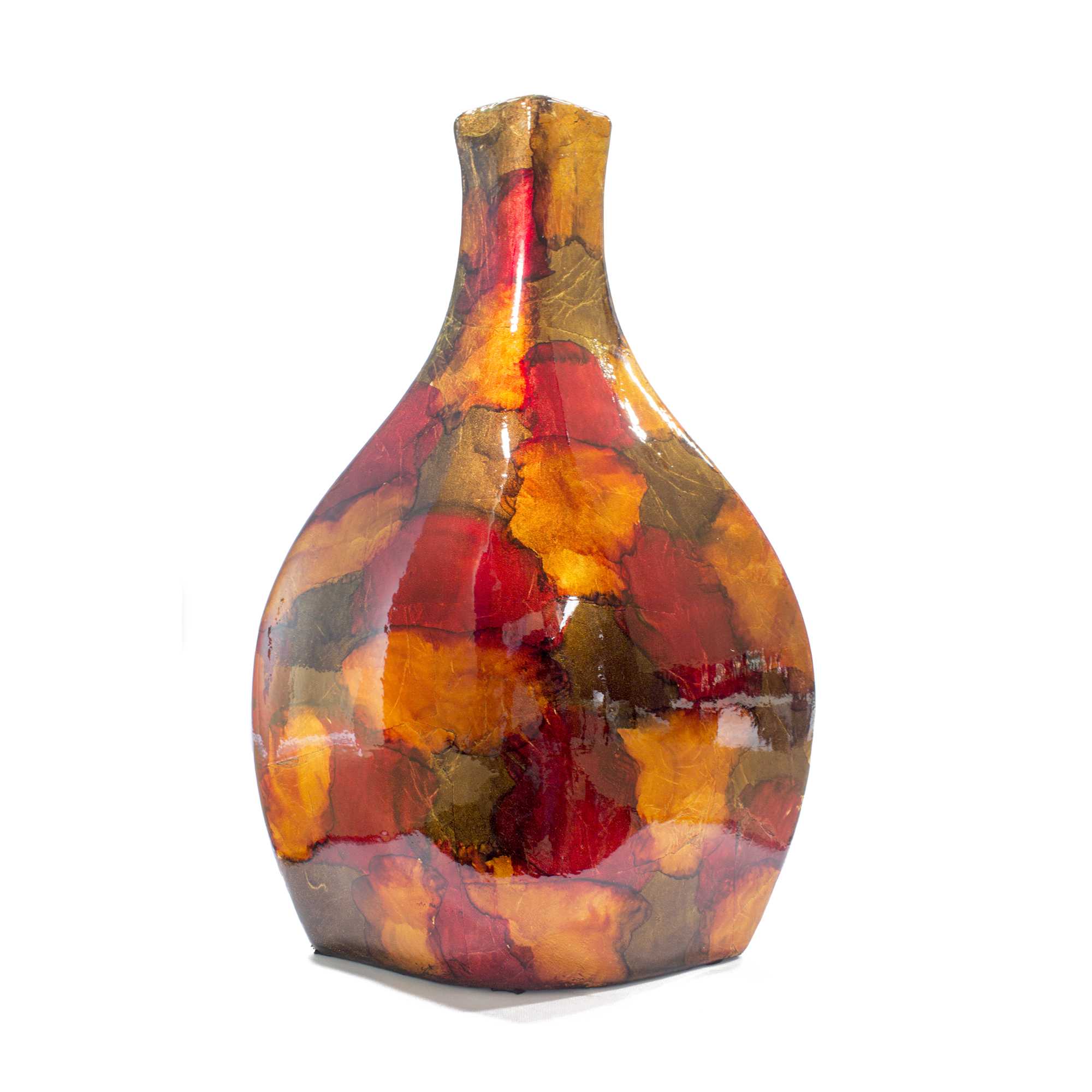 8.5" X 4.25" X 14" Gold Copper Brown Ceramic Table Vase