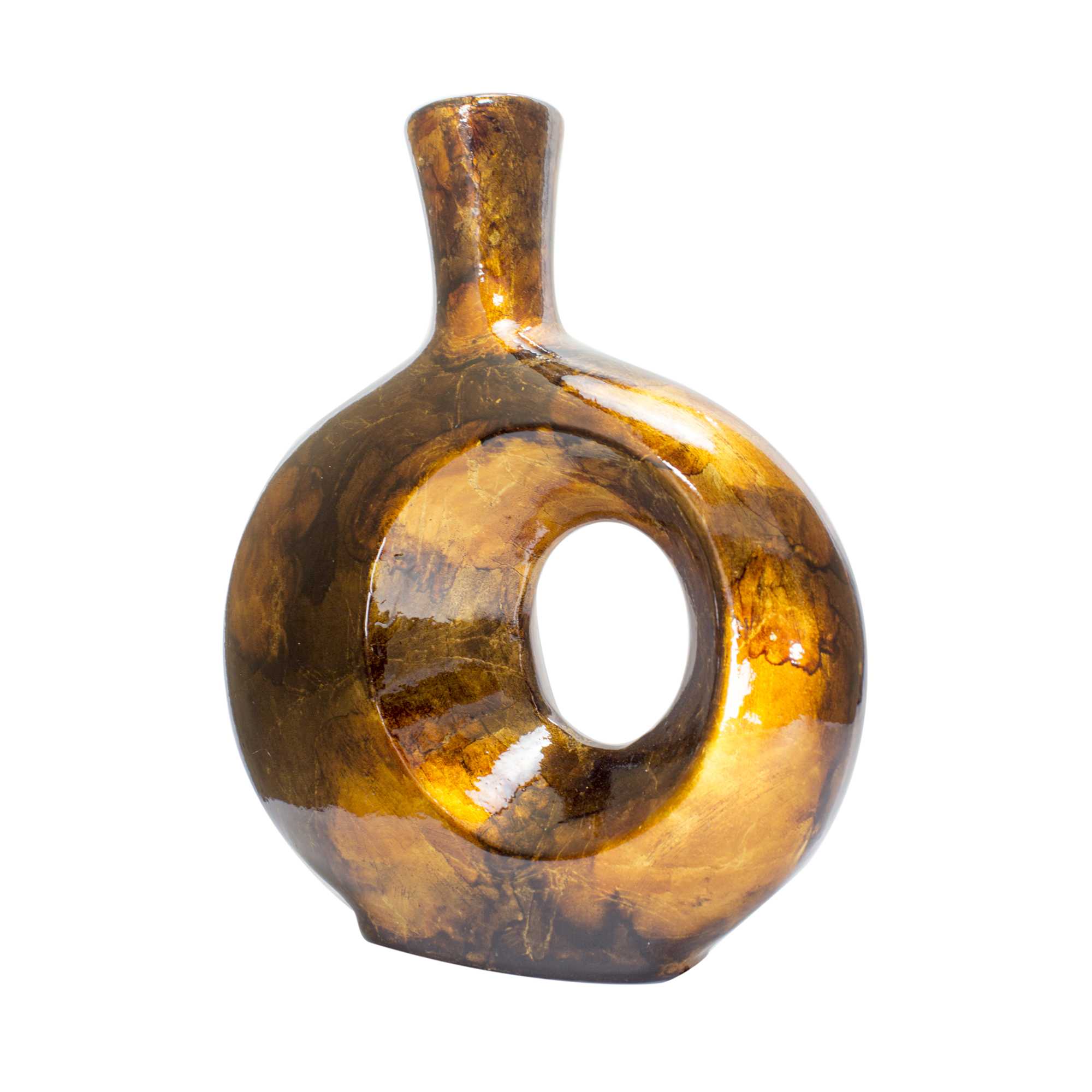 11" X 4" X 12.5" Turquoise Copper and Bronze Ceramic Table Vase