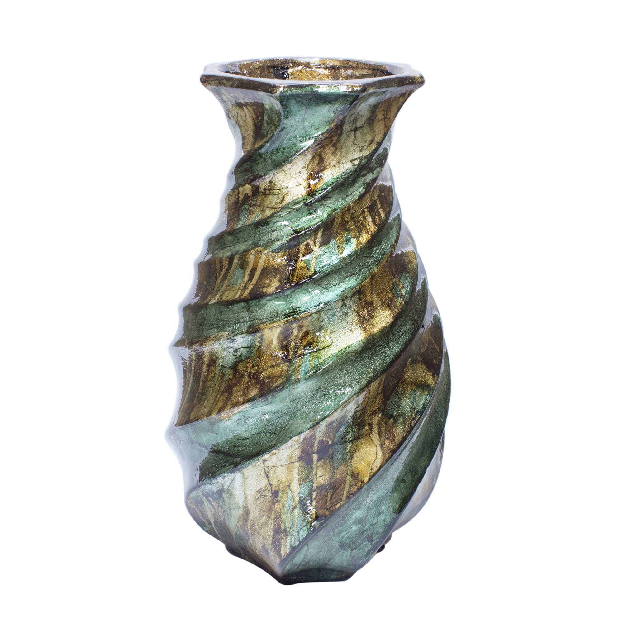 9" X 9" X 14" Turquoise Copper and Bronze Ceramic Table Vase