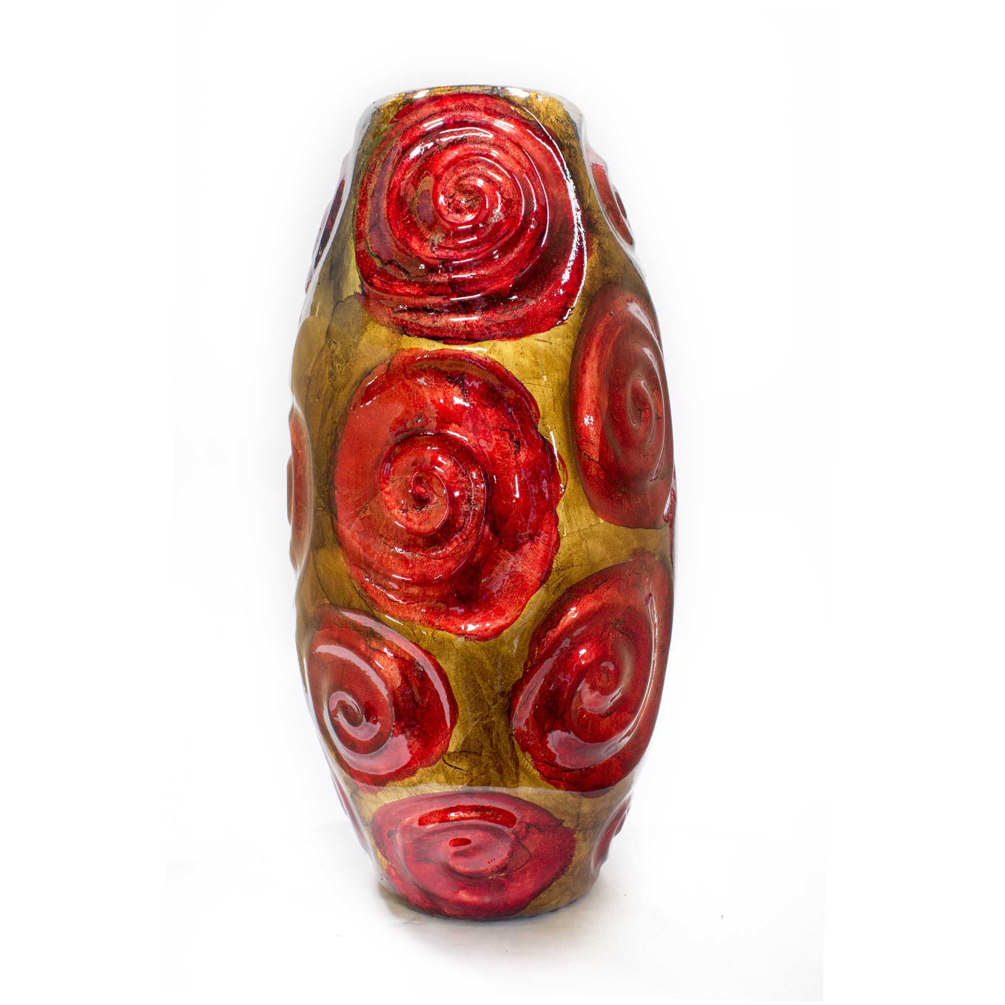 7.5" X 7.5" X 14" Copper Red and Gold Ceramic Table Vase