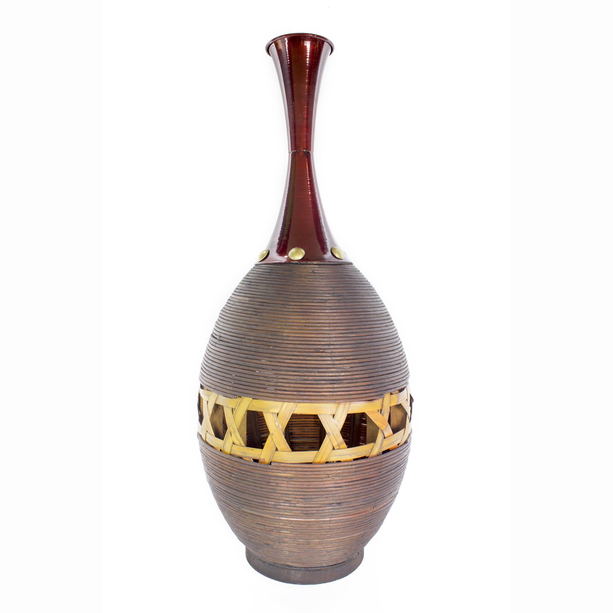 Decorative Copper Red and Gold Spun Bamboo with Metal Vase