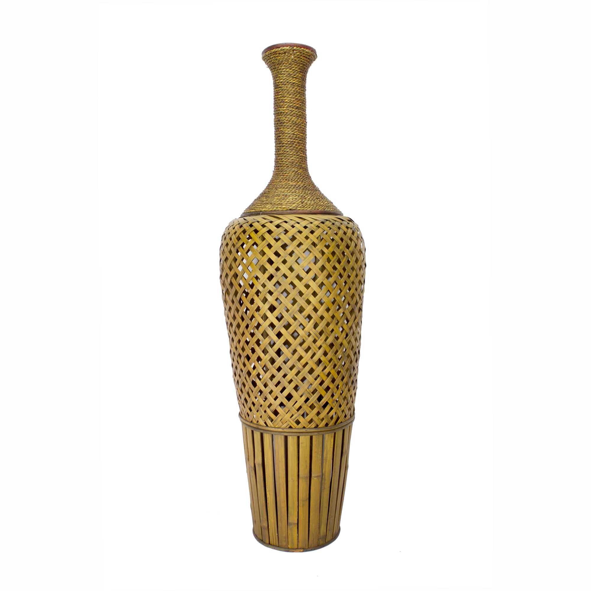 12" X 12" X 41" Brown Bamboo Metal Bamboo Vase