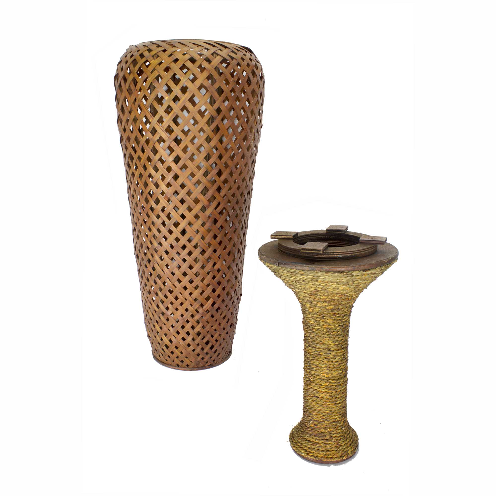 12" X 12" X 41" Brown Bamboo Metal Bamboo Vase