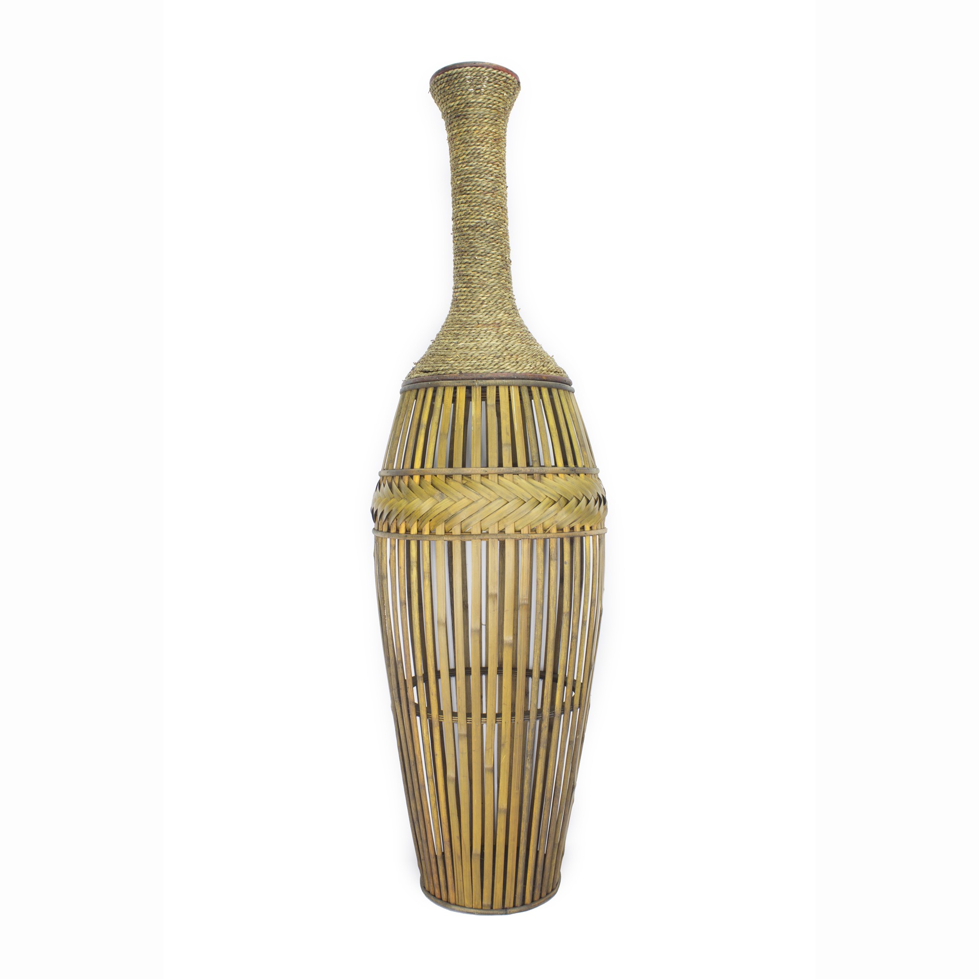 12" X 12" X 41.25" Champagne Bamboo Metal Vase with a Band