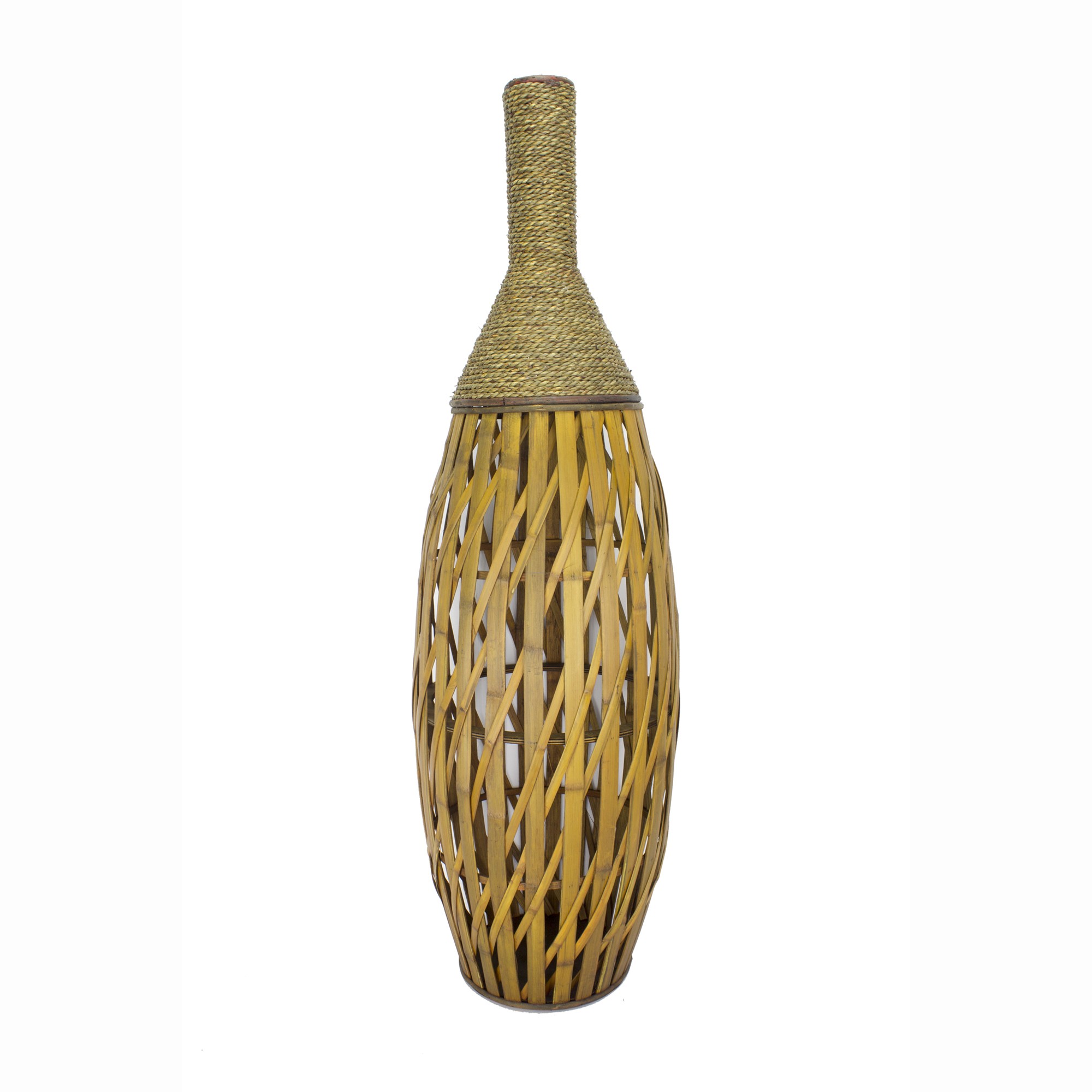 12" X 12" X 41" Brown Bamboo Metal Bamboo Vase