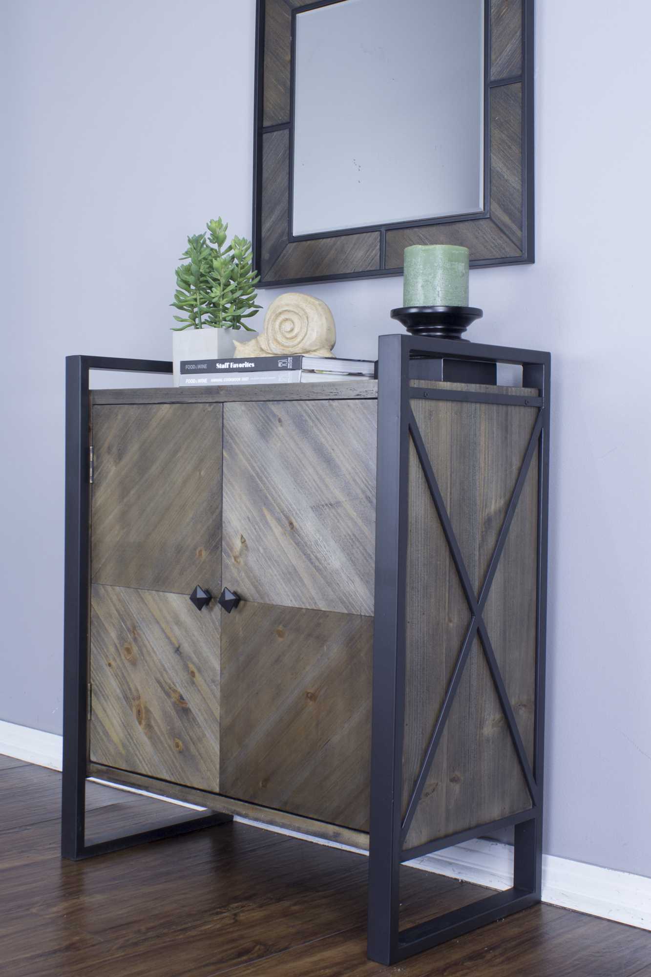 Natural and White Metal Wood MDF Sideboard with Doors