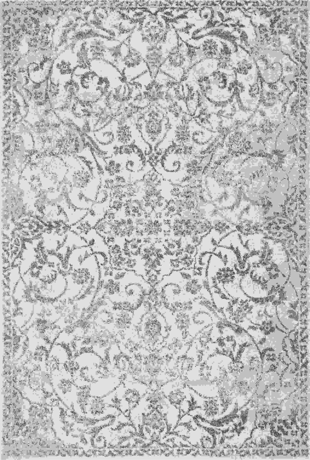 8' x 13' Ivory and Gray Floral Scroll Area Rug