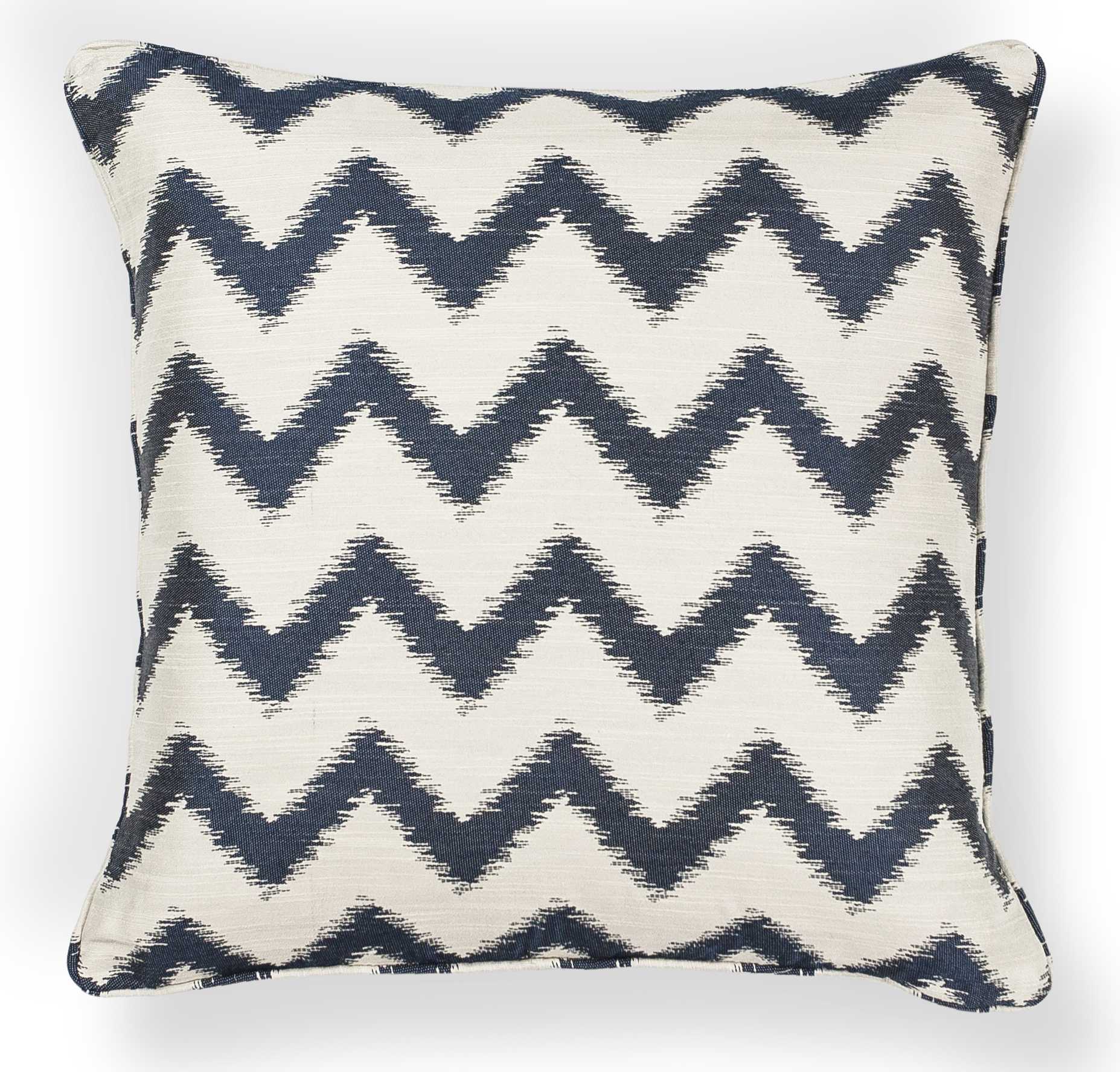 Elegant Square Ivory and Navy Chevron Accent Pillow