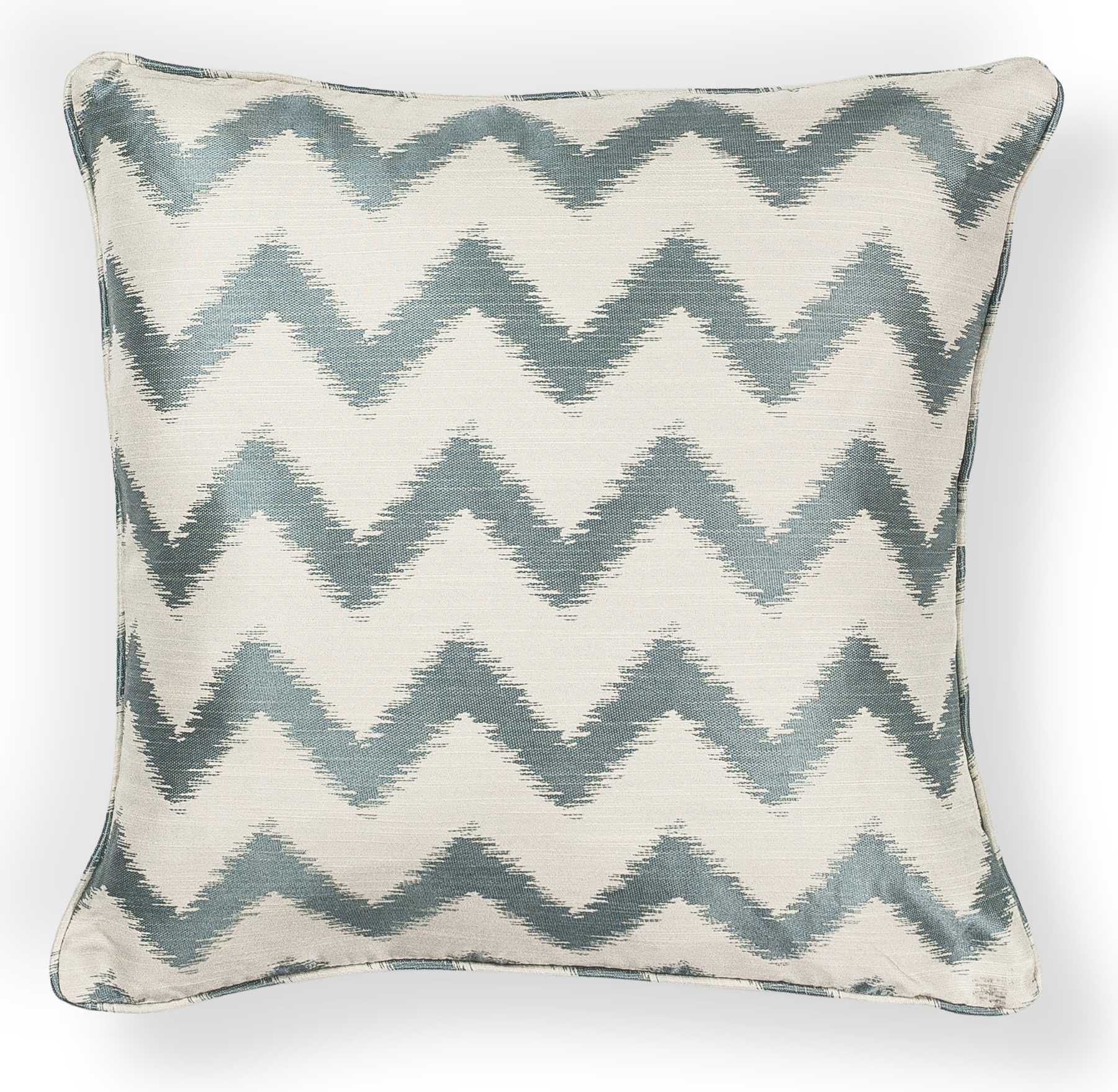Elegant Square Ivory and Light Blue Chevron Accent Pillow