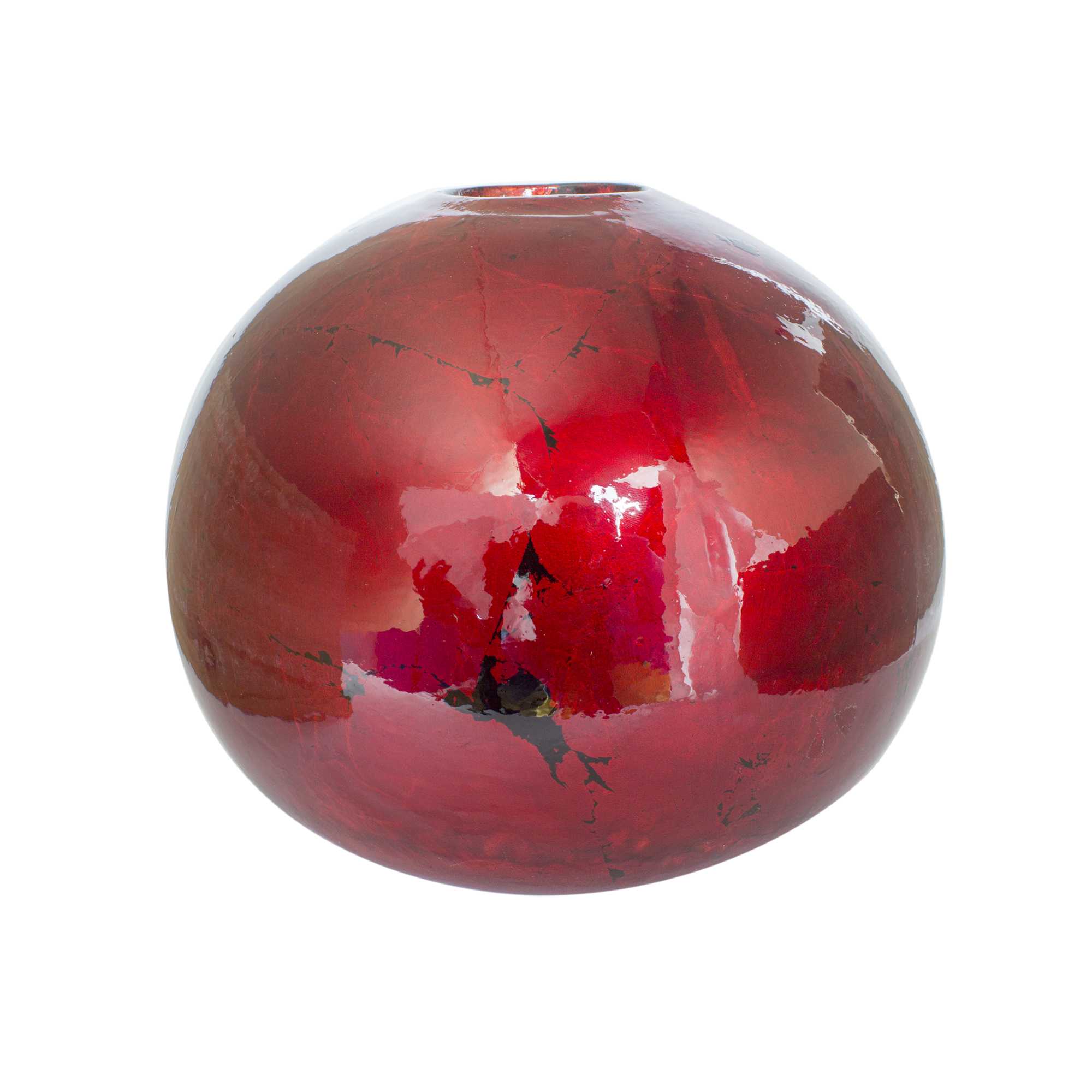 Red and Black Ceramic Foil and Lacquer Spherical Table Vase