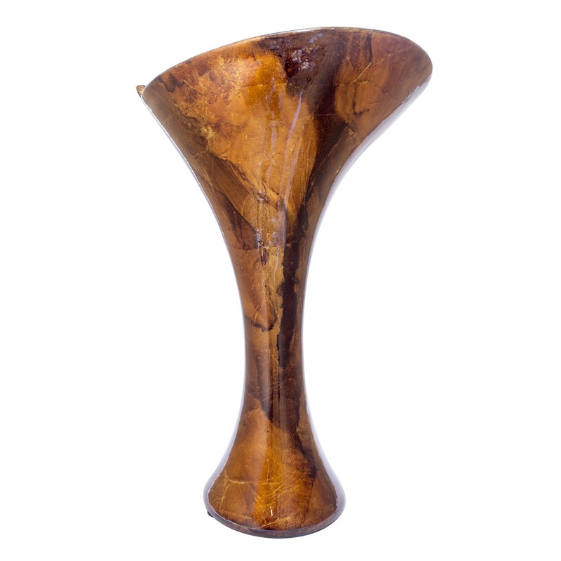 Ora Copper Brown Amber Ceramic Foil and Lacquer Trumpet Vase