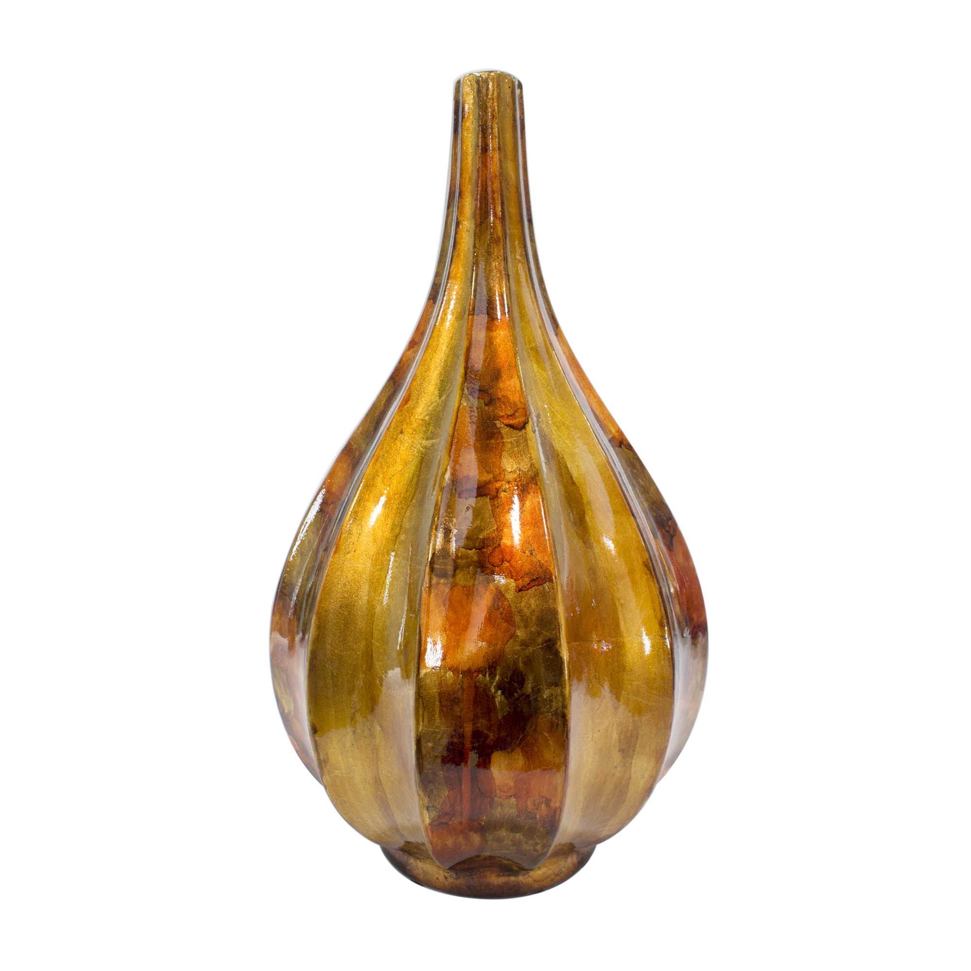 Kya Copper Brown Amber Foil and Lacquer Teardrop Vase
