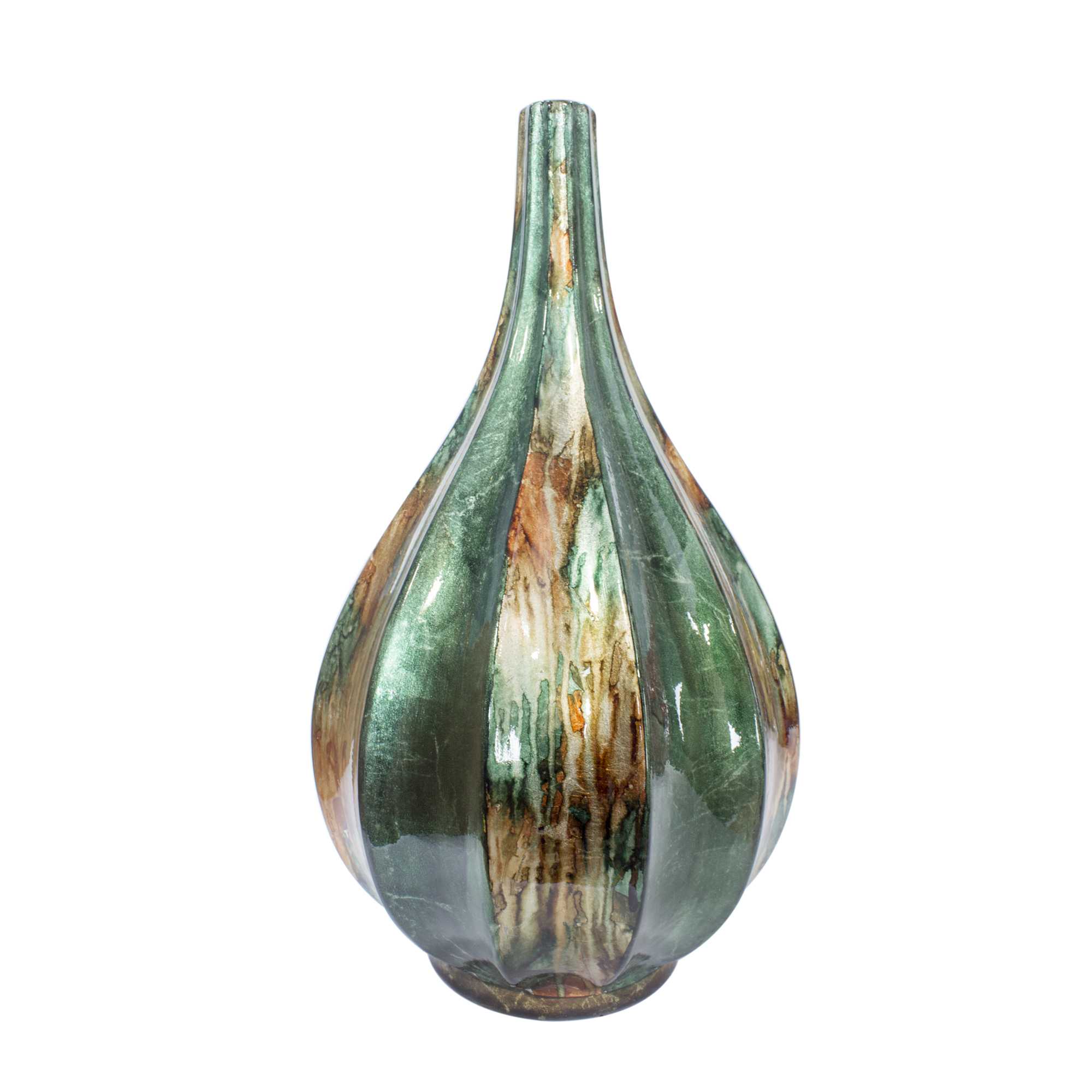 Kya Turquoise Copper Brown Foil and Lacquer Teardrop Vase