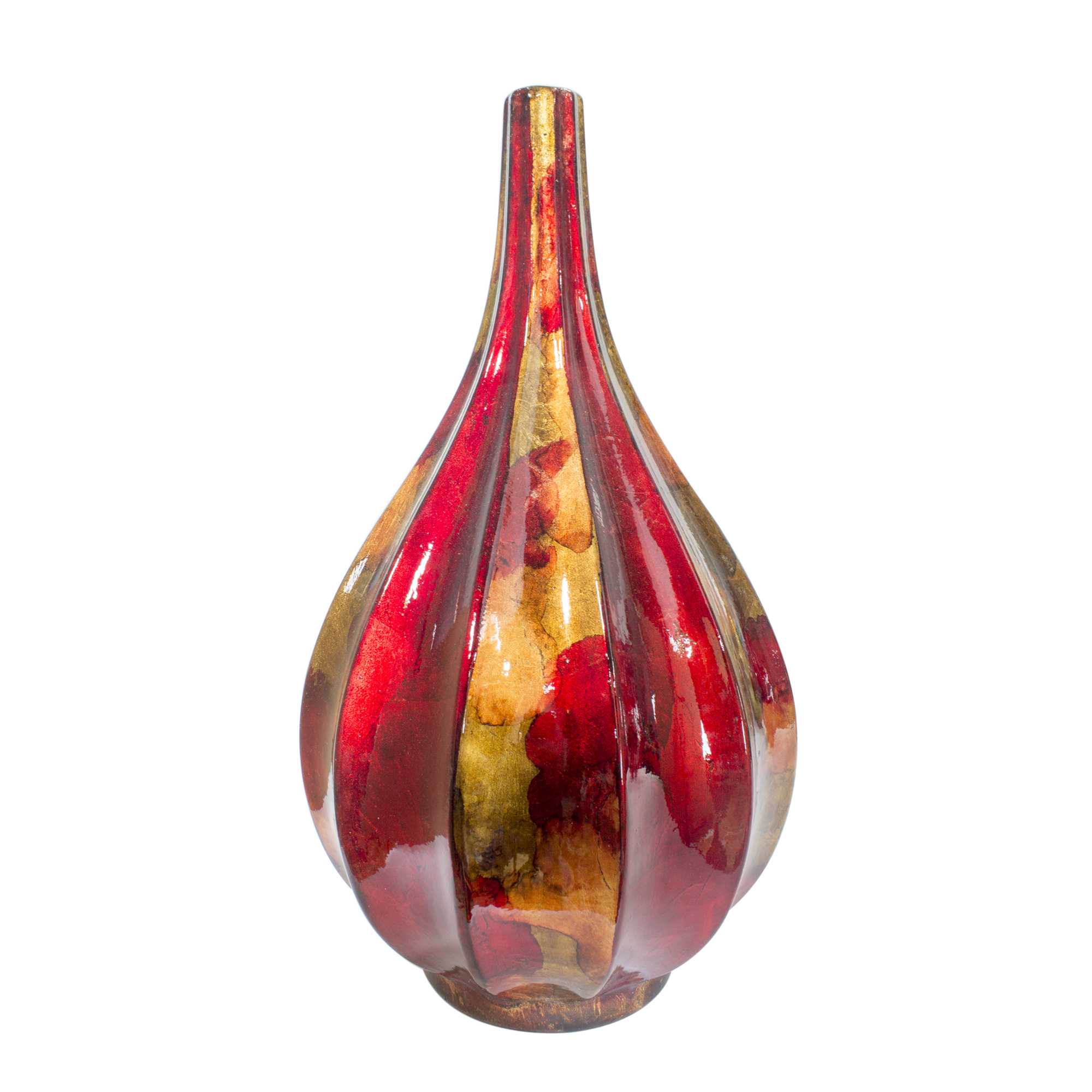 Kya Red Copper and Gold Foil and Lacquer Teardrop Vase