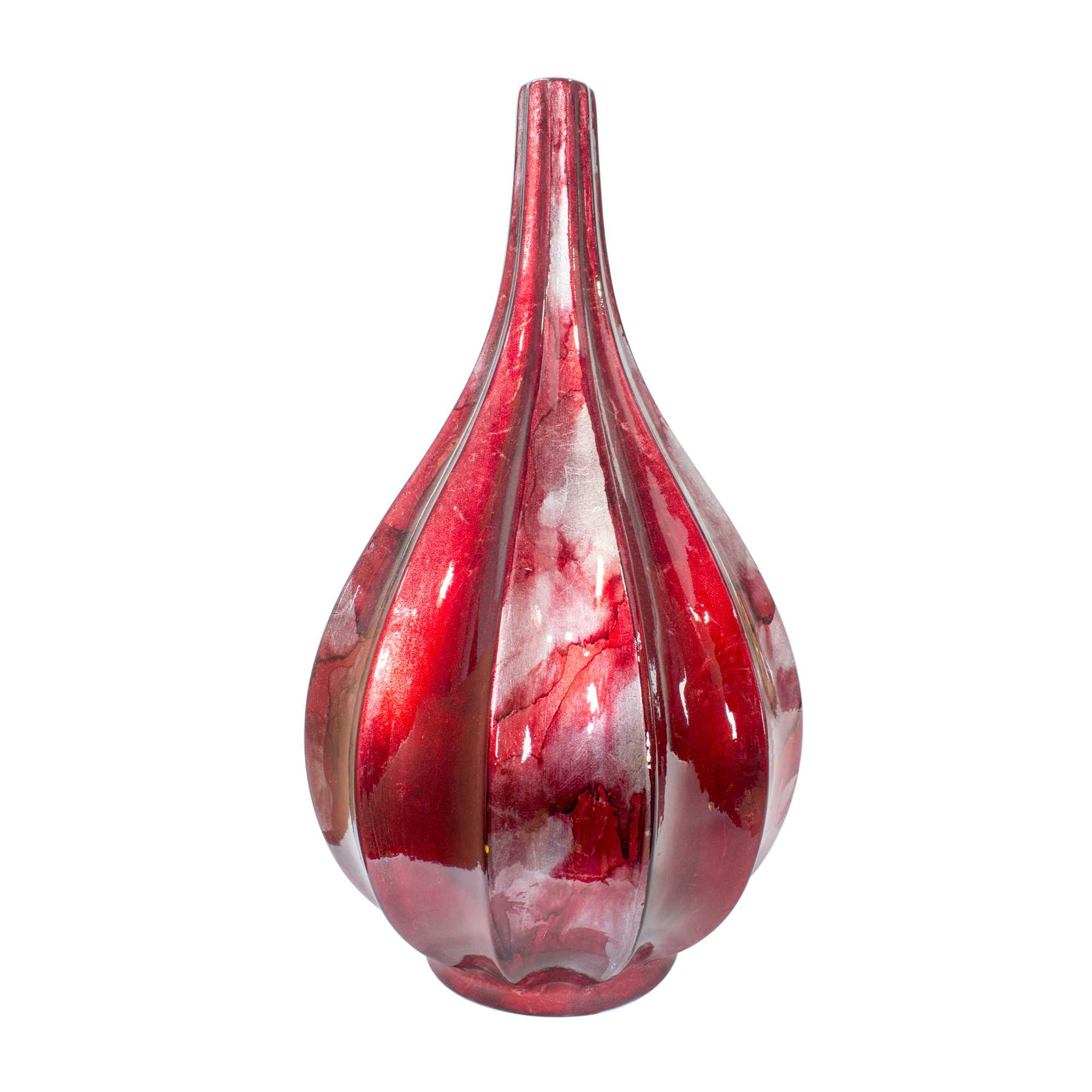 Kya Red and Silver Foil and Lacquer Ceramic Teardrop Vase