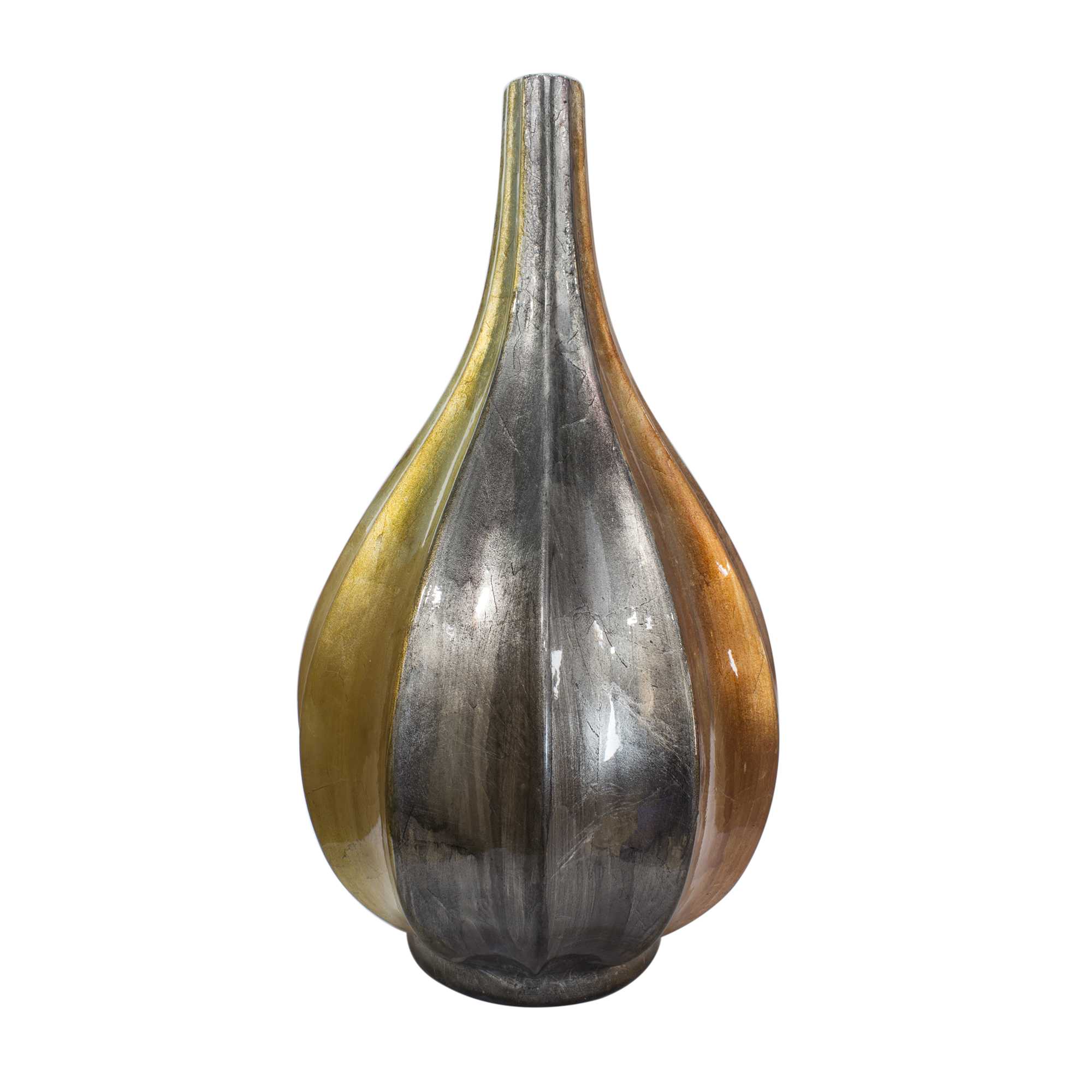 Kya Copper Gold Pewter Foil and Lacquer Ceramic Teardrop Vase