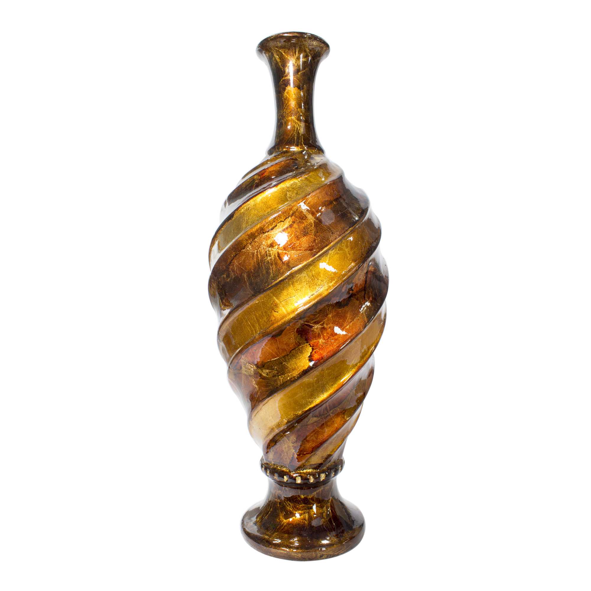 Swirl Copper Brown and Amber Ceramic Foil and Lacquer Bud Vase