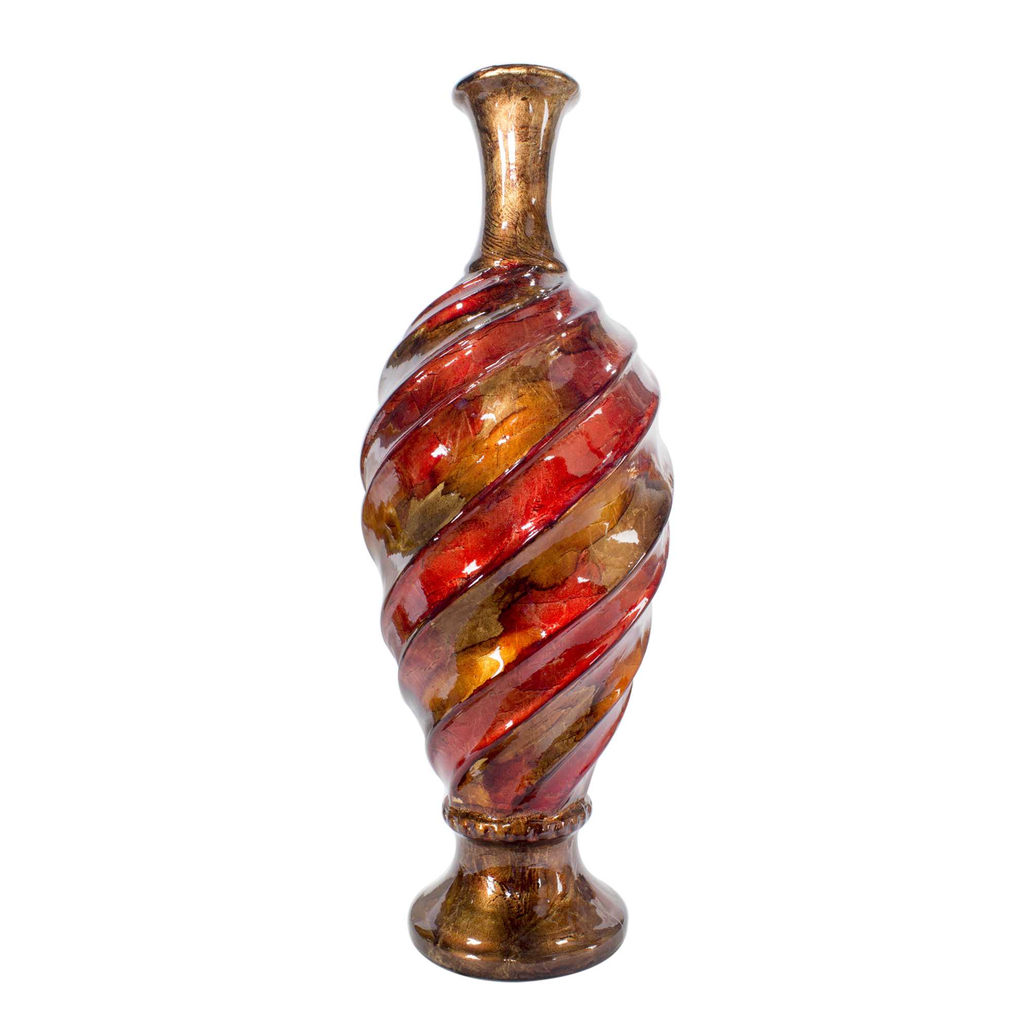 Swirl Copper Red and Gold Ceramic Foil and Lacquer Bud Vase