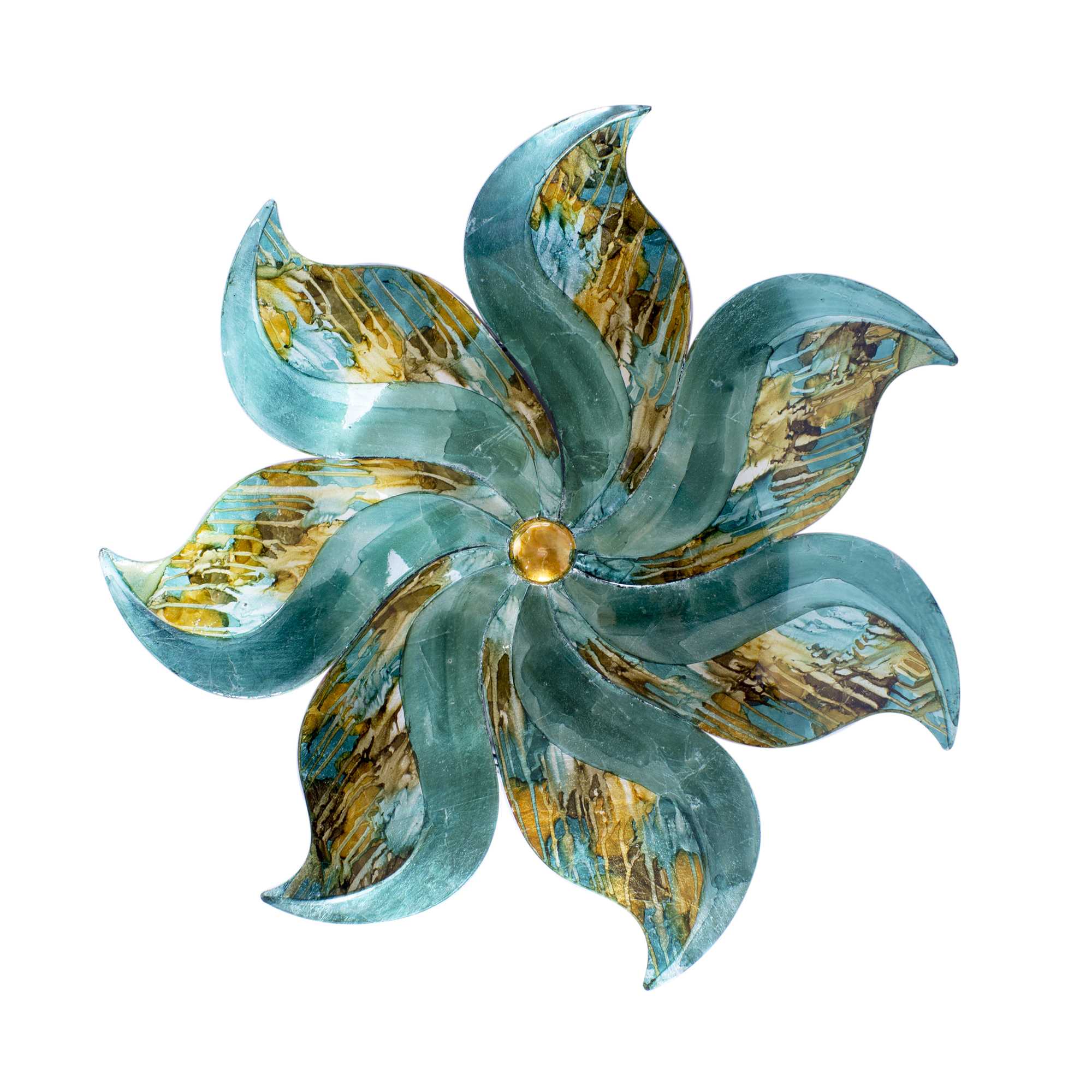 17.25" X 2" X 17.25" Turquoise Copper and Bronze Metal Small Flower Metal Wall Decor