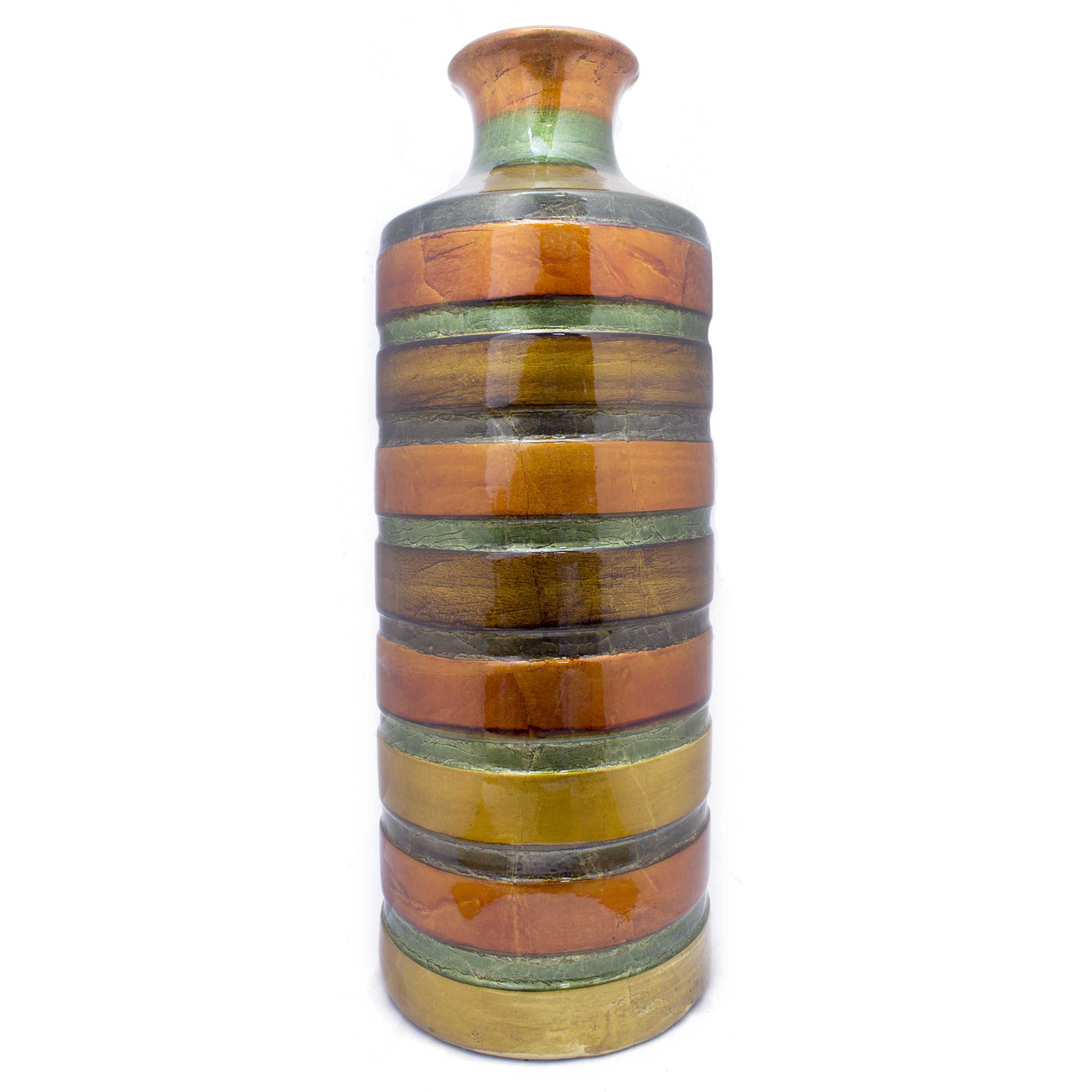 Orange Green Amber Brown Ceramic Lacquer Strip Cylinder Vase