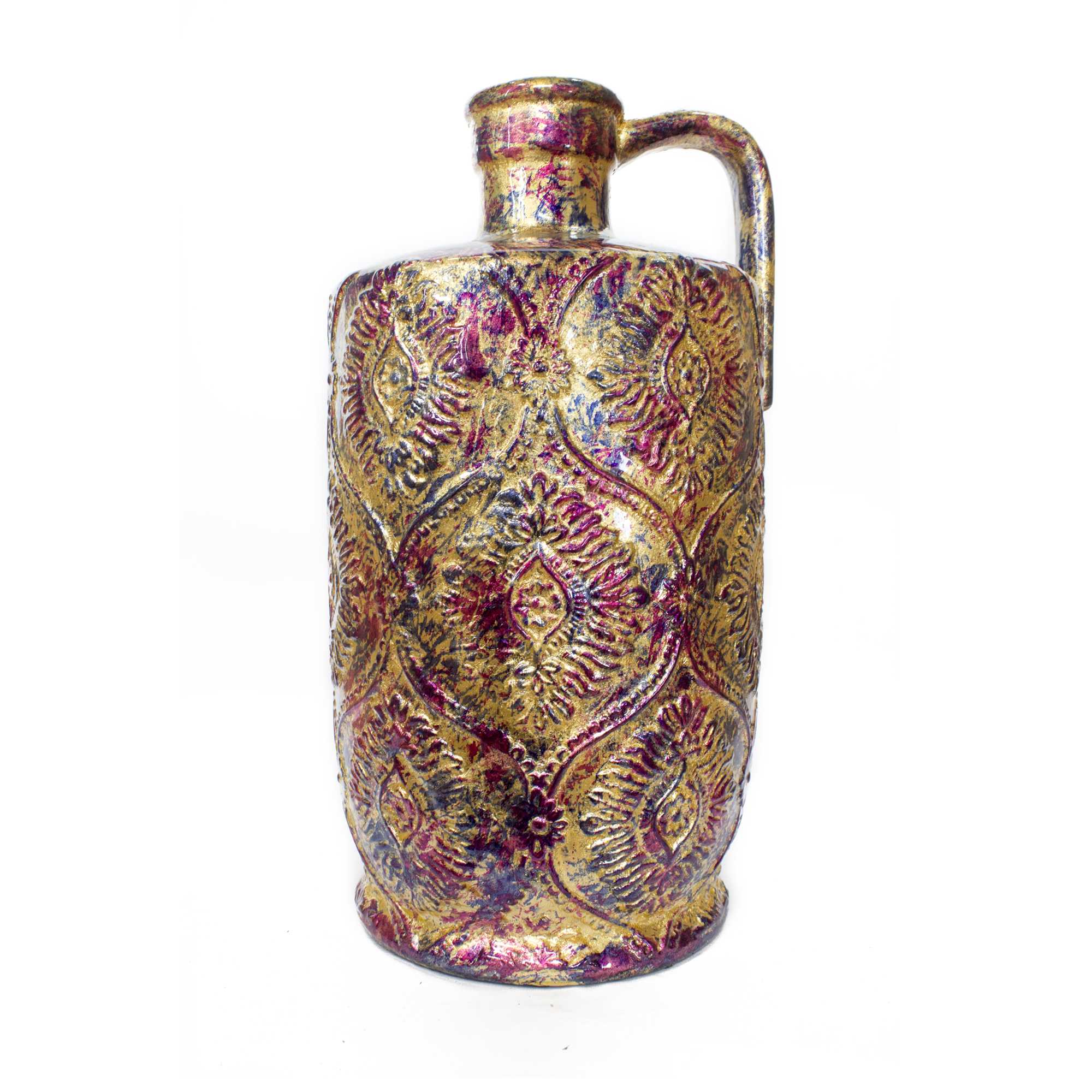 Amber Pink and Purple Foil and Lacquer Damask Stamped Jug Vase