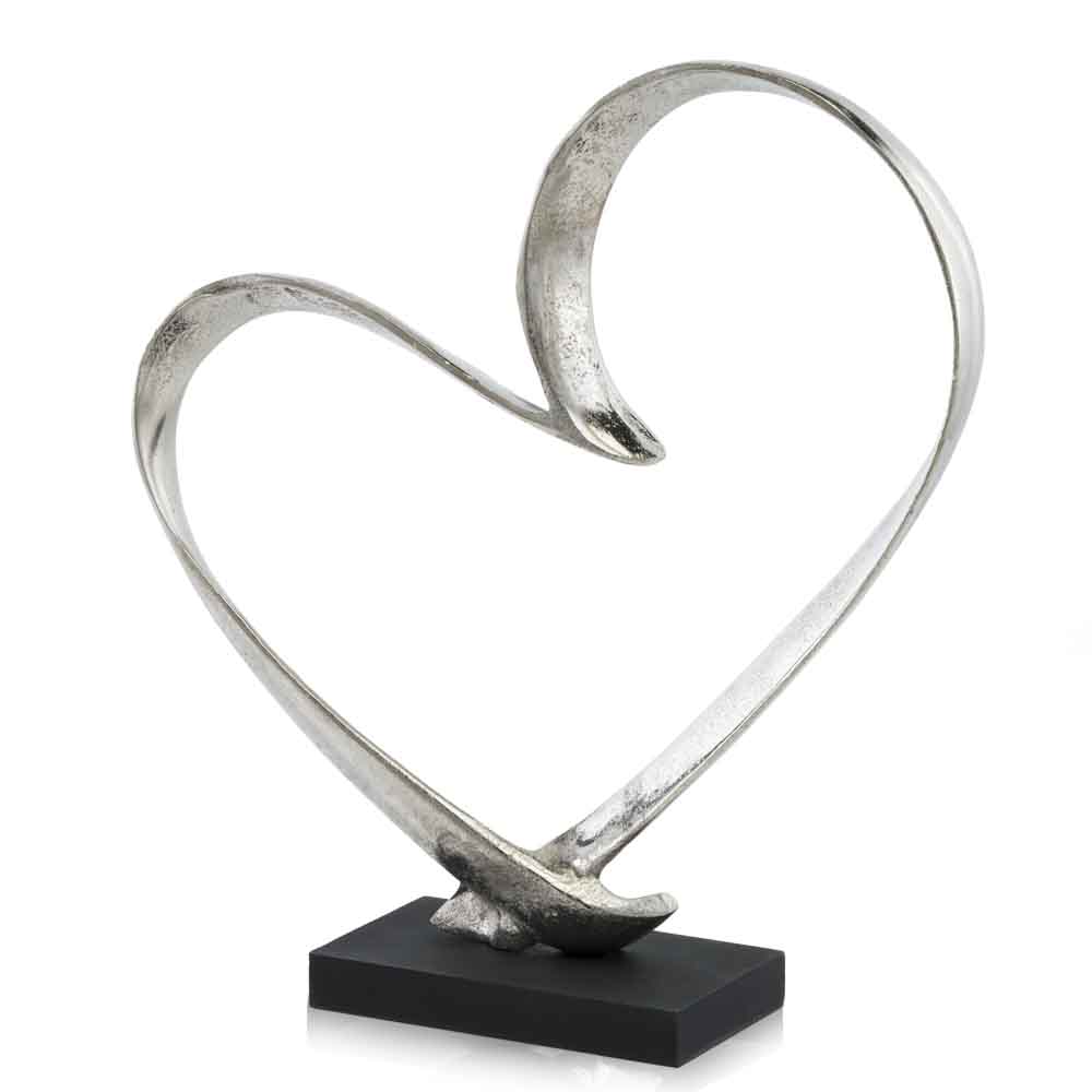 4" x 14" x 15.5" Raw Silver and Black Heart Sculpture on Base