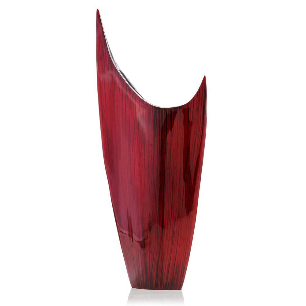 3" x 8" x 18" Red Glaze and Silver Pointed Vase