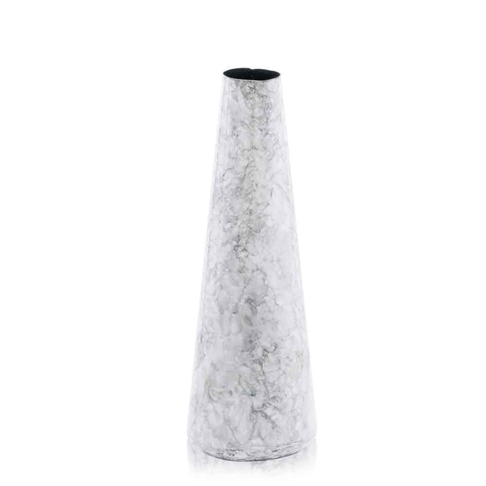 5" x 5" x 14" White Faux Marble Cone Small Vase