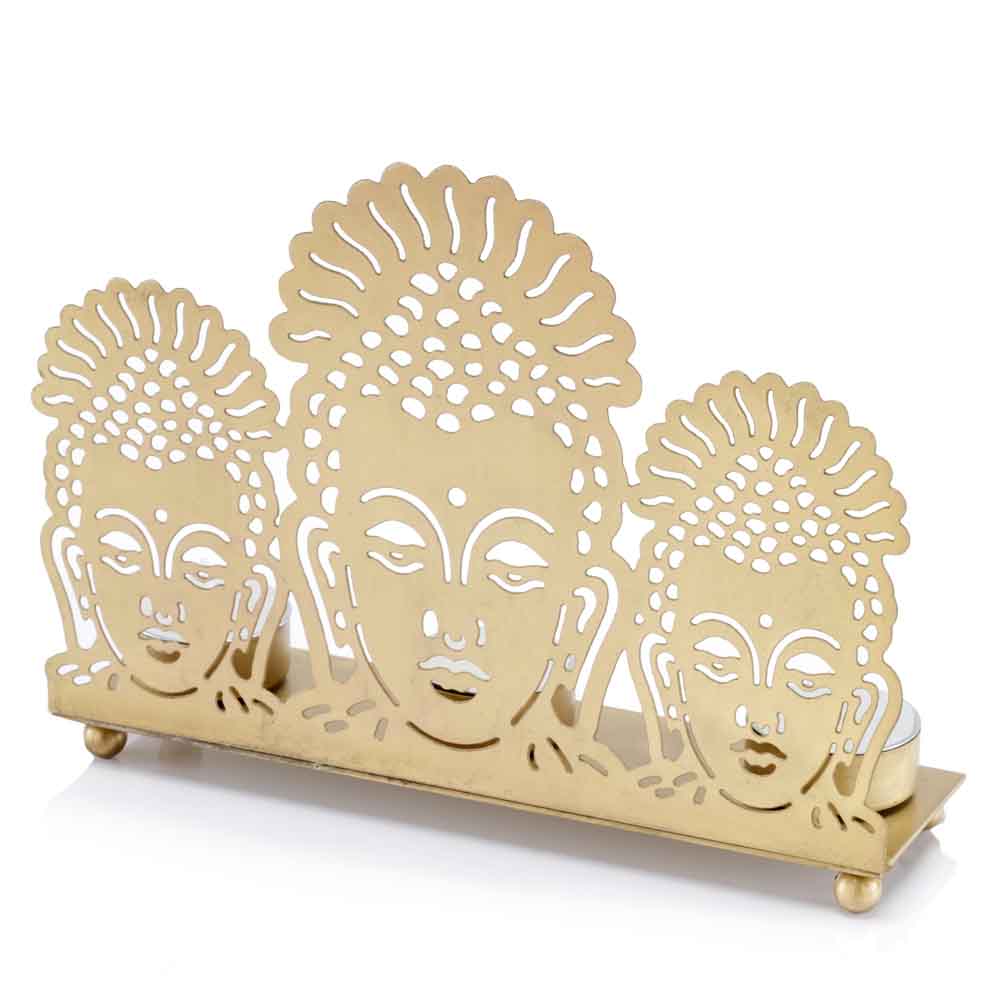 2.5" x 8.7" x 6.5" Gold Buddha 3 Lite Candle Holder