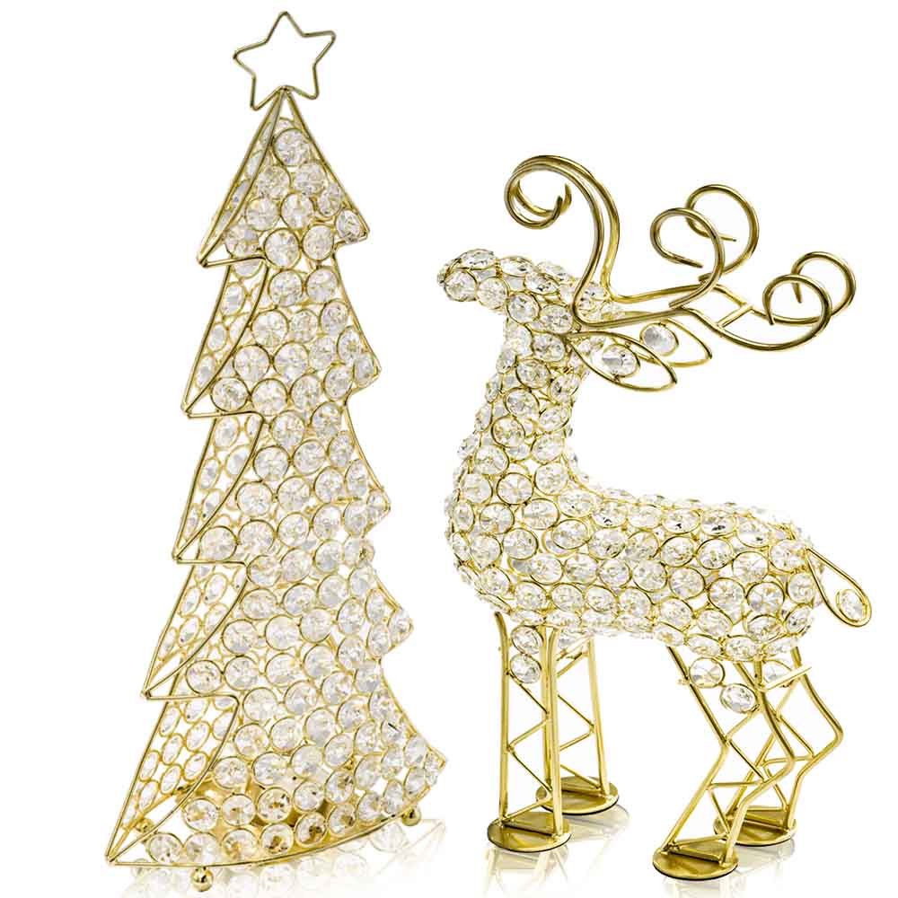 2.5" x 8" x 14" Gold Crystal Reindeer