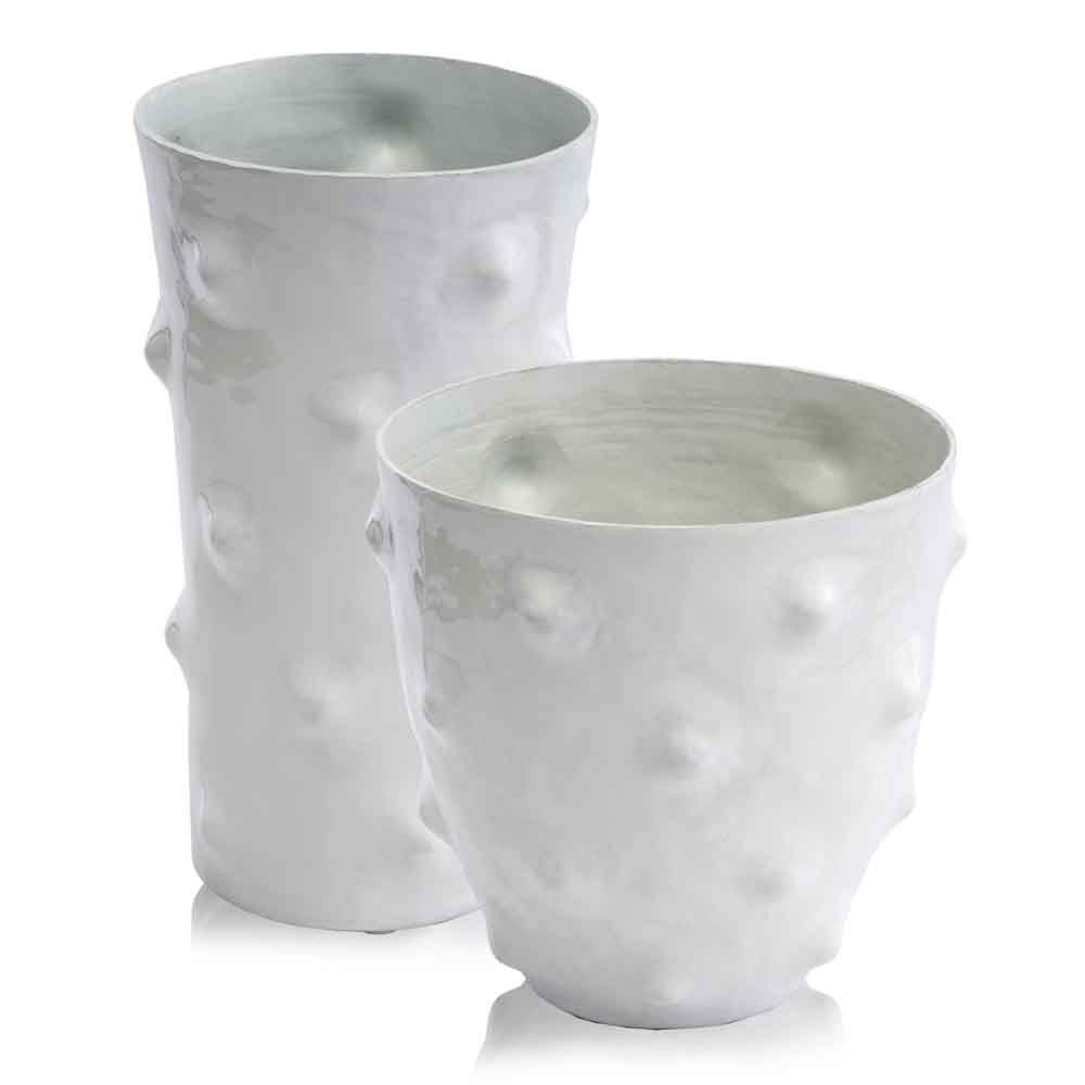 7" x 7" x 7.5" White Short Dotted Vase