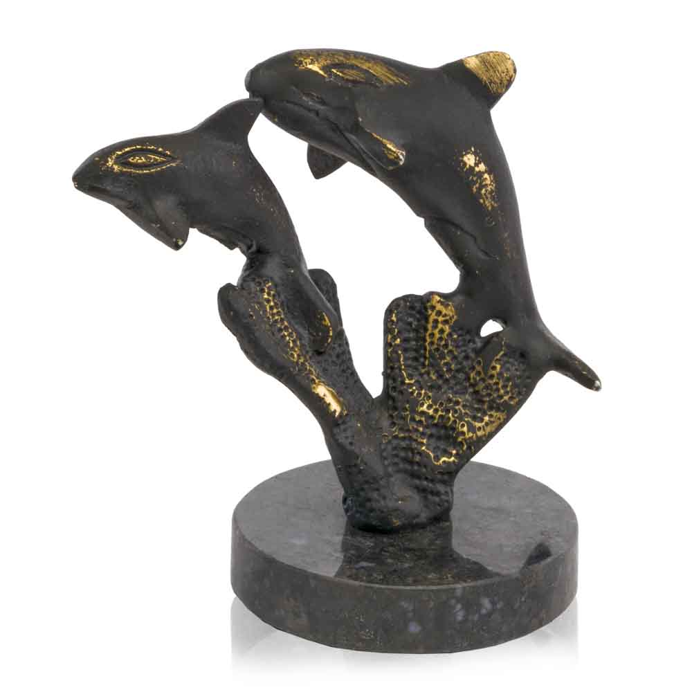 3" x 4" x 4.5" Bronze Black Jumping Dolphin Sculpture