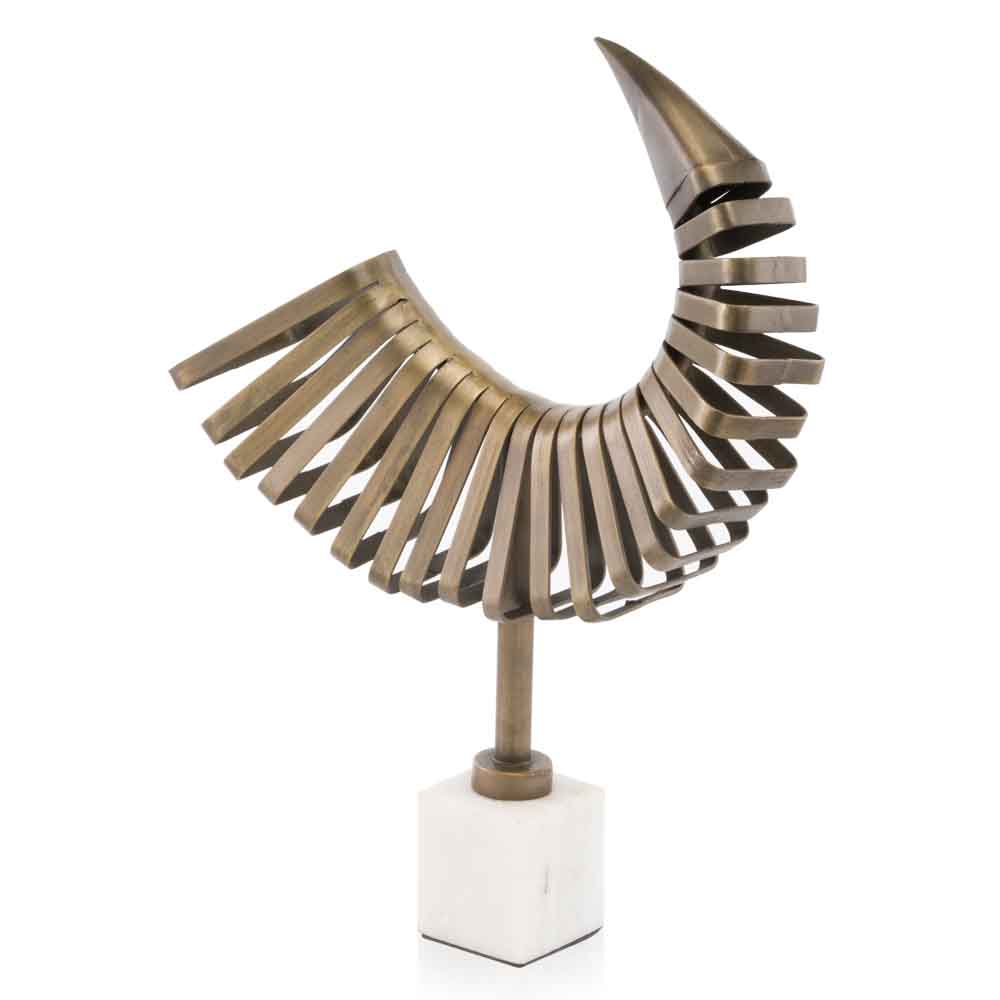 4.5" x 14" x 18" Antique Brass White Abstract Horn Sculpture