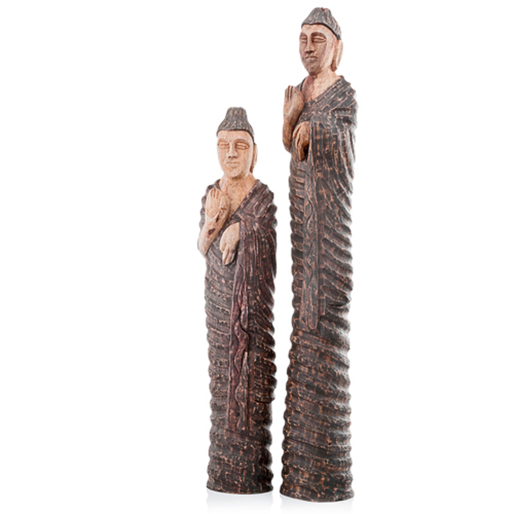 4" x 4.5" x 25" Natural and Brown Standing Buddha Sculpture