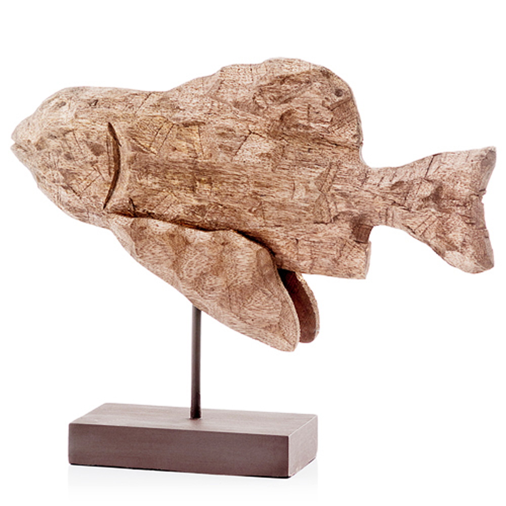 3.5" x 16" x 13" Natural and Black Fish on Stand