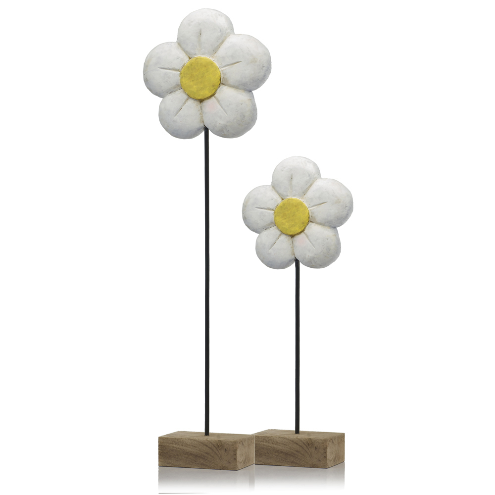 4" x 8" x 21" Natural and Black White Small Daisy on Stand