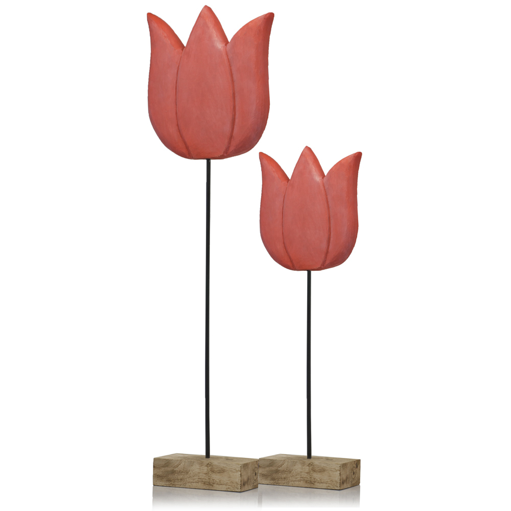 4" x 11" x 35" Natural and Black Tulipan Tall Red Tulip on Stand